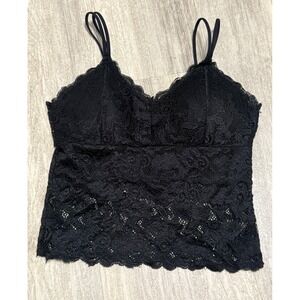 Kathy Black Floral Lace Camisole Padded Crop Tank Top S/M